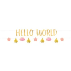 Amscan Mega Banner "Hello World" Roze 1.77cm X 18cm (2D)