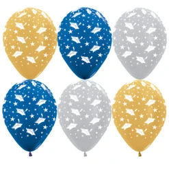 Ballonnen Geslaagd Hoedjes Goud | Blauw | Zilver 30CM (6ST)