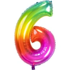 Folat Folieballon Cijfer 6 Regenboog (81CM)