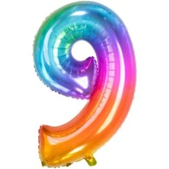 Folat Folieballon Cijfer 9 Regenboog (81CM)
