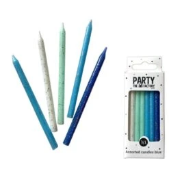 Party Factory NL Kaarsjes Blauw & Glitter Zilver 16ST