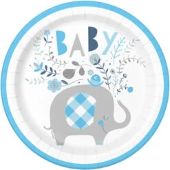 Unique BabyShower Bordjes Elephant Blue 23CM (8ST)