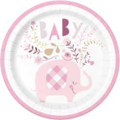 Unique BabyShower Bordjes Elephant Pink 18CM (8ST)