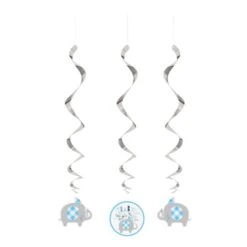 Unique BabyShower Rotorspiralen Elephant Blue 66CM (3ST) -Feestbenodigdheden unique babyshower rotorspiralen elephant blue 66cm 2