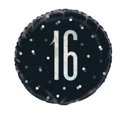 Unique Folie Ballon Zwart & Zilver 16 Jaar (45CM)