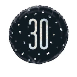 Unique Folie Ballon Zwart & Zilver 30 Jaar (45CM)