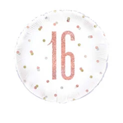 Unique Folieballon Rond Rosé Goud & Wit 16 Jaar (45CM)